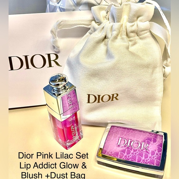 Dior 3 Pc New Pink Lilac Lip Addict Gloss/Glow Oil&RosyGlow PowderBlush +DustBag - Picture 1 of 13
